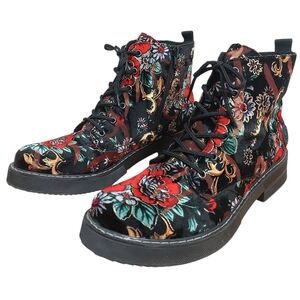 Rieker Lace-Up Ankle Boots Size 41 EU Black Floral Zip Gothic Steampunk Combat